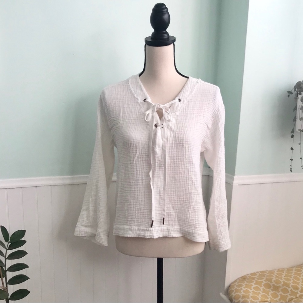 Cloth & stone white cotton tie front top S